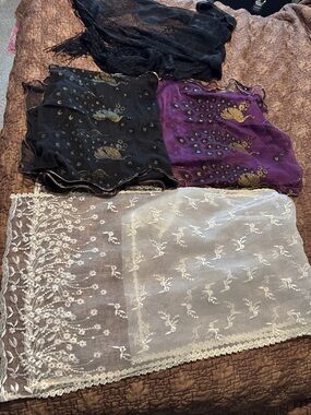 Set of Decorative Sheer Scarves/Wraps  in Black, Purple, Ivory